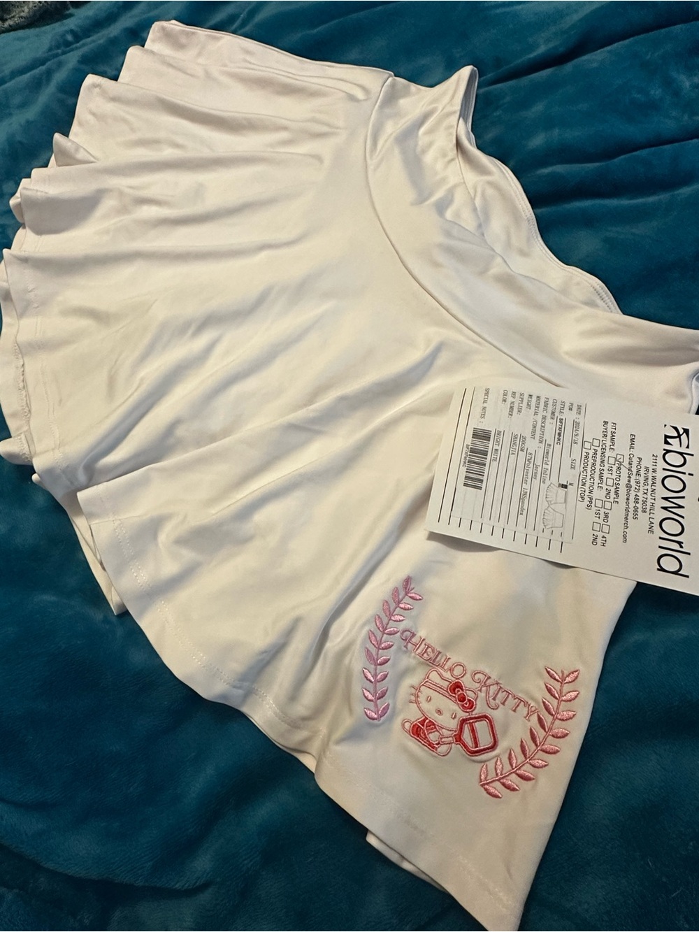 Hello Kitty White tennis Skirt with Pink embroidered Logo rare sample piece NWT